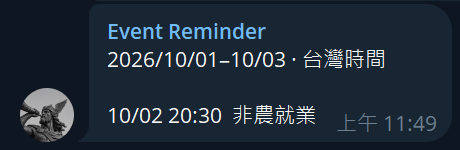 A Crypto Flash reminder for an upcoming US employment event in Taiwan time